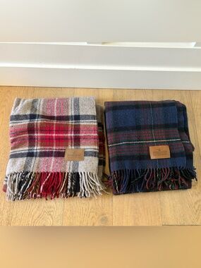 2 Pendleton Plaid Wool Throw in Red, Tan, Black & Cream and blue